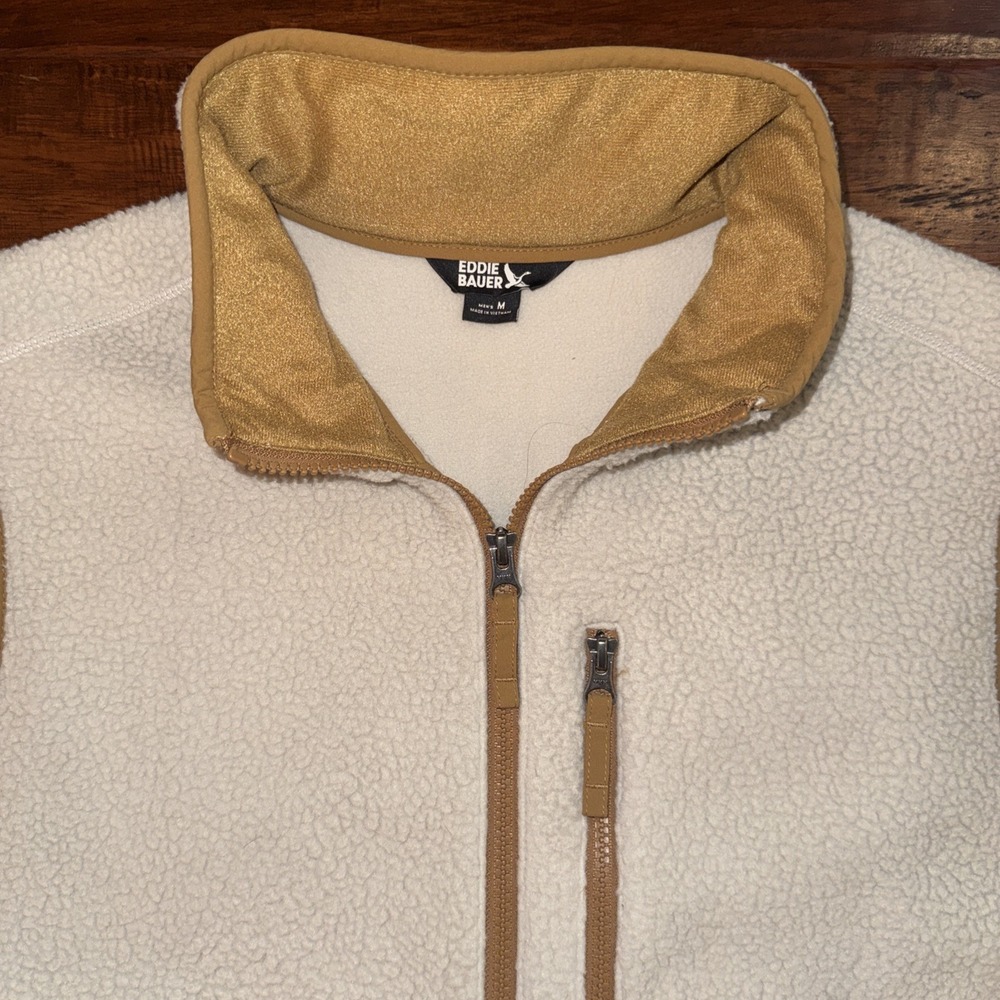 Eddie Bauer Mr Quest 300 Fleece Vest Pumice Size Medium Sherpa Fleece Lined - Picture 3 of 7